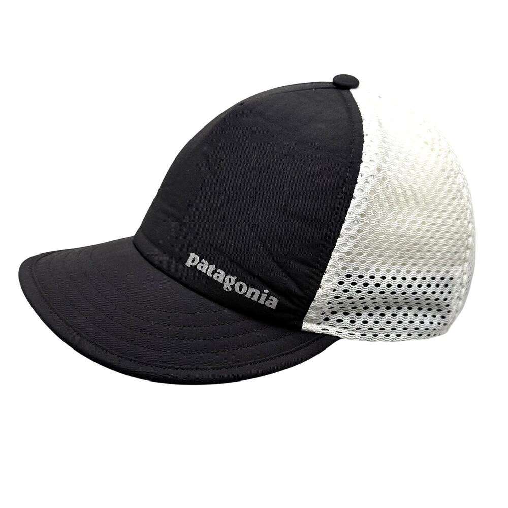 Patagonia Duckbill Trucker Hat 5 Panel Camp Baseball Cap Black White Mesh Back